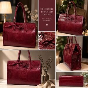 Elizabeth Arden Crocodile Embossed Tote Bag  Large Burgundy Weekender Laptop